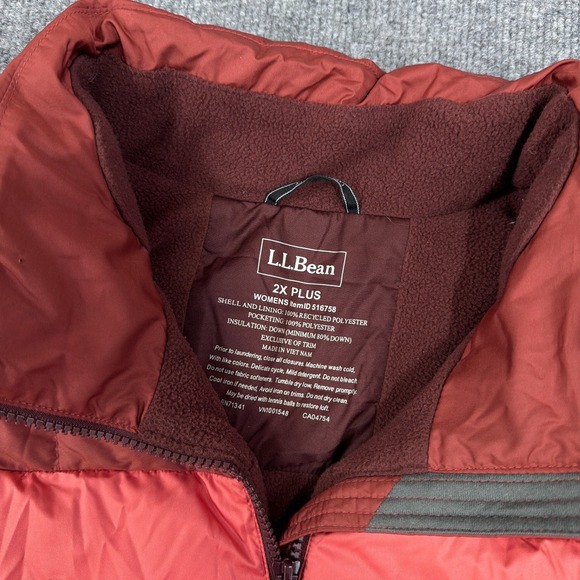 LL Bean Jacket Women 2X Red Orange Pink Colorblock Down Puffer 650 Ultralight - Picture 5 of 11